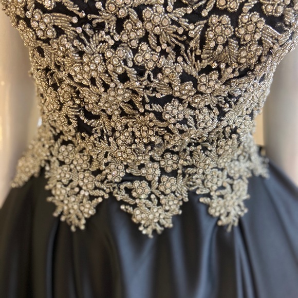 Hand beaded strapless black gown - Picture 6 of 10